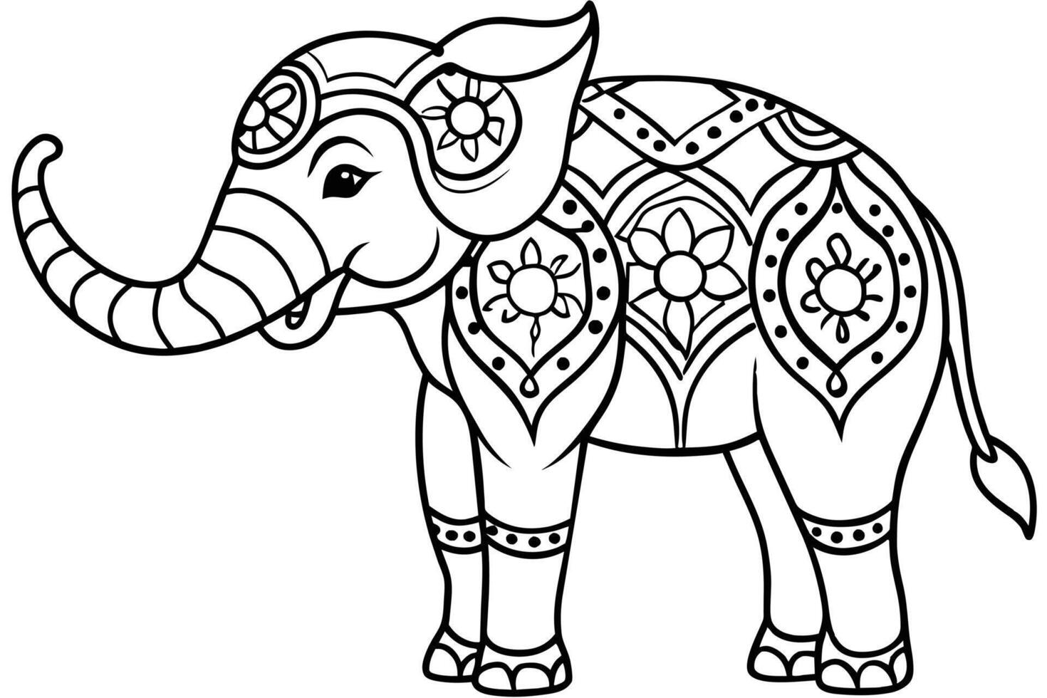 Thai pattern elephant black on white background vector