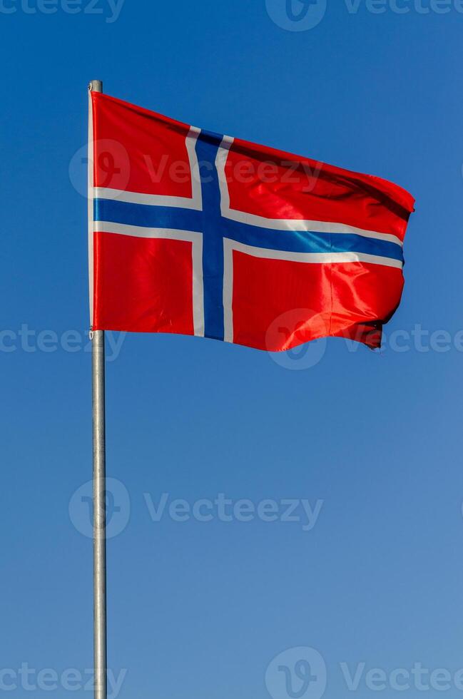 flag of Norway on a blue sky background photo