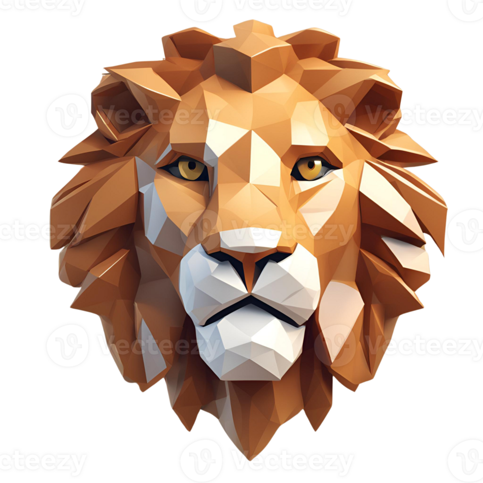 3D rendered Lion face in Low poly effect png
