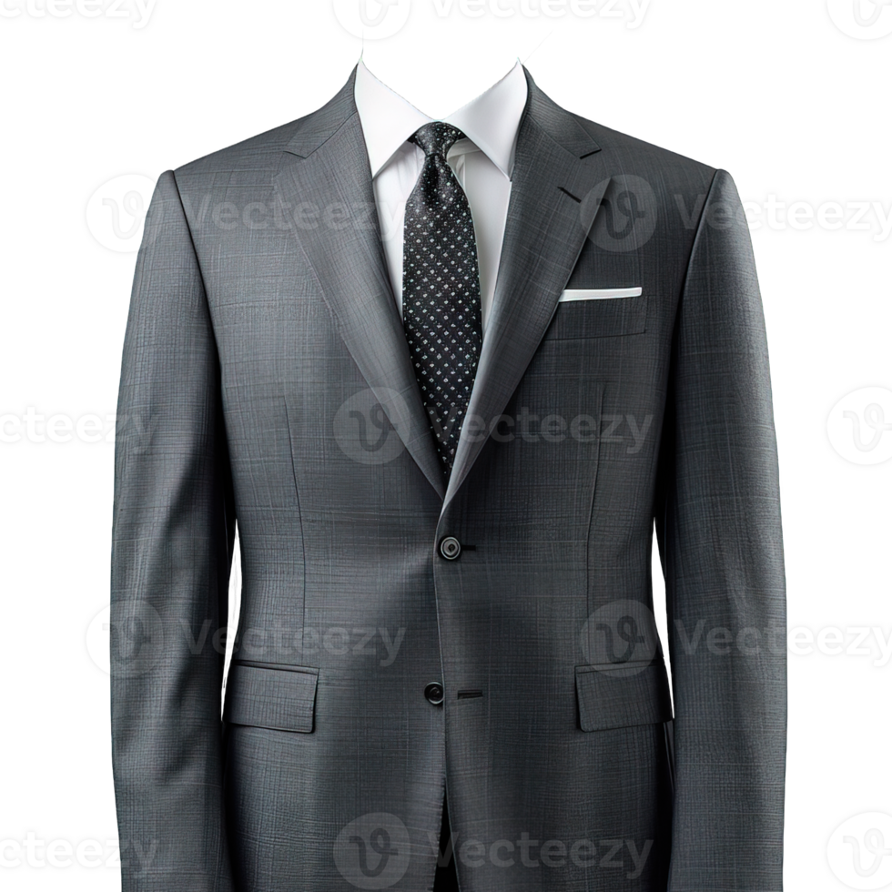 gray tuxedo suit mockup on transparent background , png