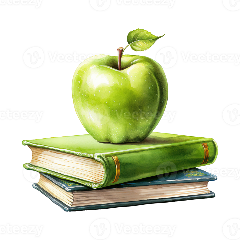 Apple On Books Illustration png