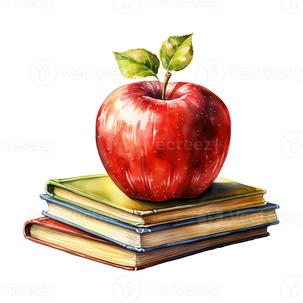 Apple On Books Illustration png