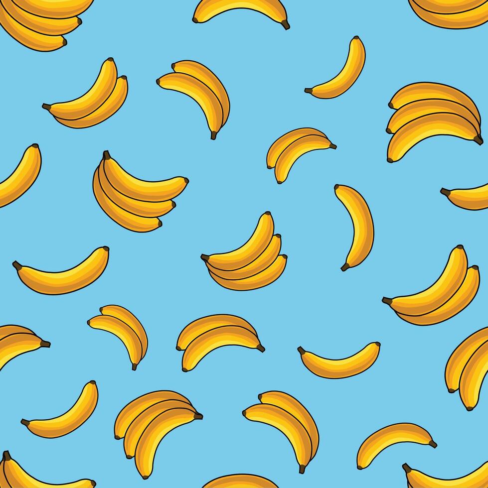 yellow bananas summer fruit pattern on a blue background for print vector