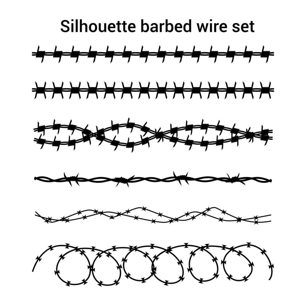 Barbed wire set isolated on white background silhouette, background. Barbed wire vector