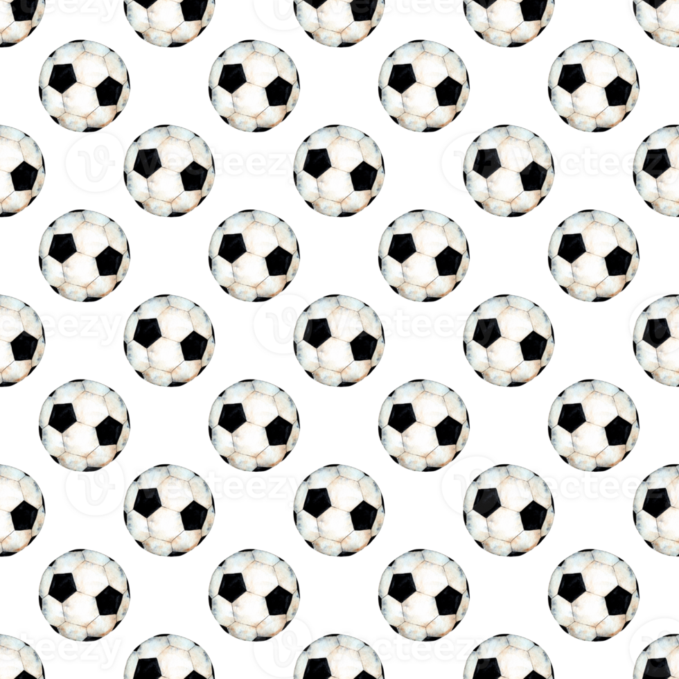 Watercolor illustration of a soccer ball pattern. Sports symbol. Seamless repeating print of the . Isolated. Drawn by hand. png