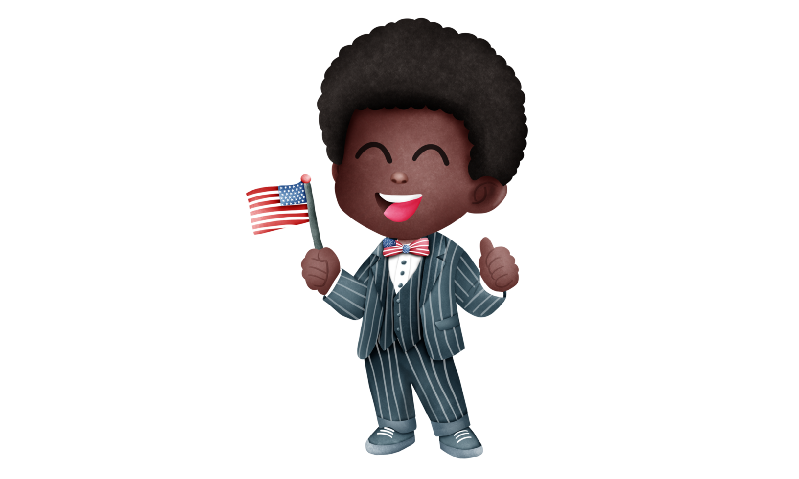 Cute American patriot boy in a 4th of July dressed, Hand holding a flag. png
