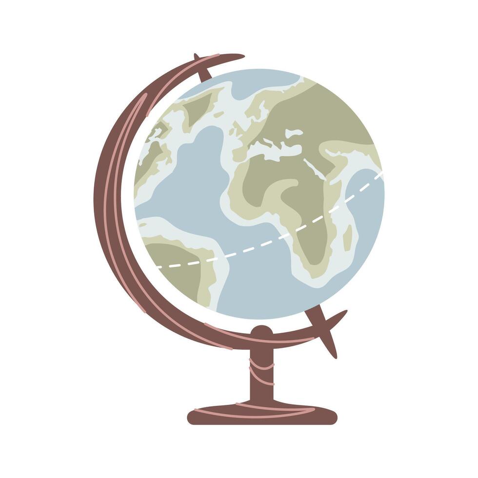 Globe on a white background. Traveling the world, relaxing. Hand drawn trendy globe drawing. Colorful flat illustration vector