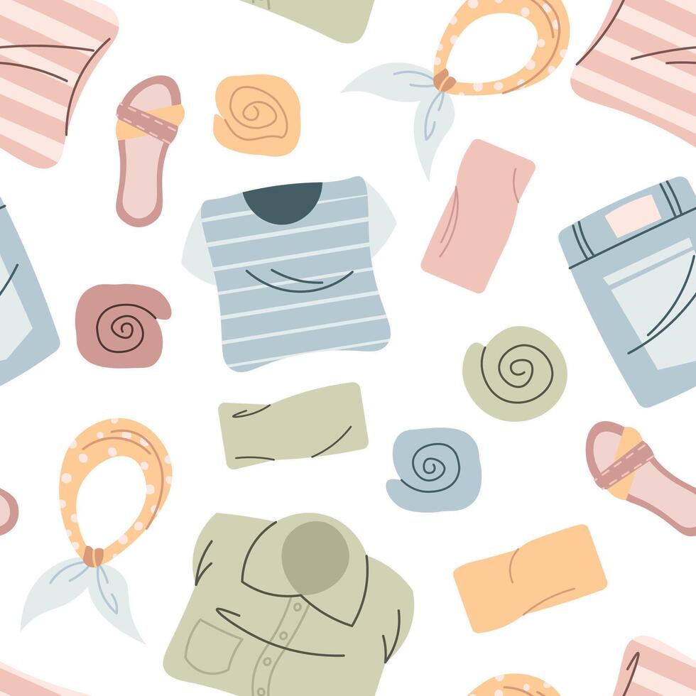 Seamless pattern with folded clothes. Background, texture with various things. Great for fabric, scrapbooking and crafting vector