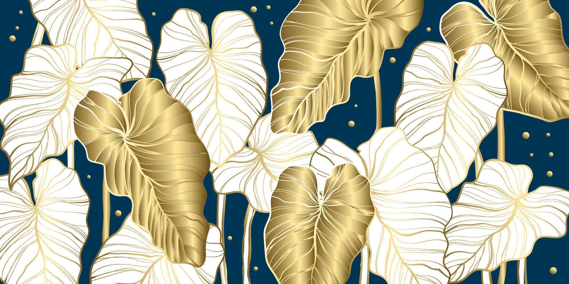 Golden leaves line art background patern vector