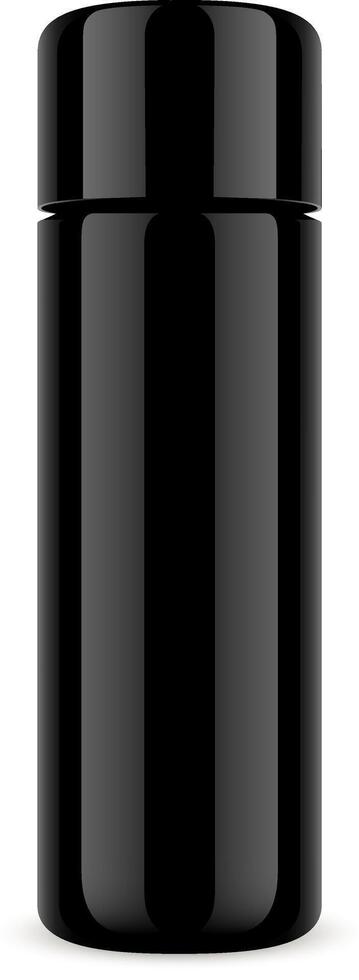 Black Cosmetic Bottle. Dry Powder Shampoo Jar Mockup. 3d Realistic Glossy Plastic Hair Care Product Packaging. Loose, Styling, Volume Powder. Cosmetic Isolated Container with Cap vector