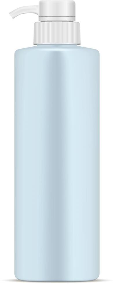 Cosmetic Dispenser Bottle. Realistic Sky Blue Pump Container for Cream, Shampoo, Foam Lotion or other Skin Care Product. Plastic Empty Cosmetics Package Mockup with Push Valve for Moisturizer, Soap. vector