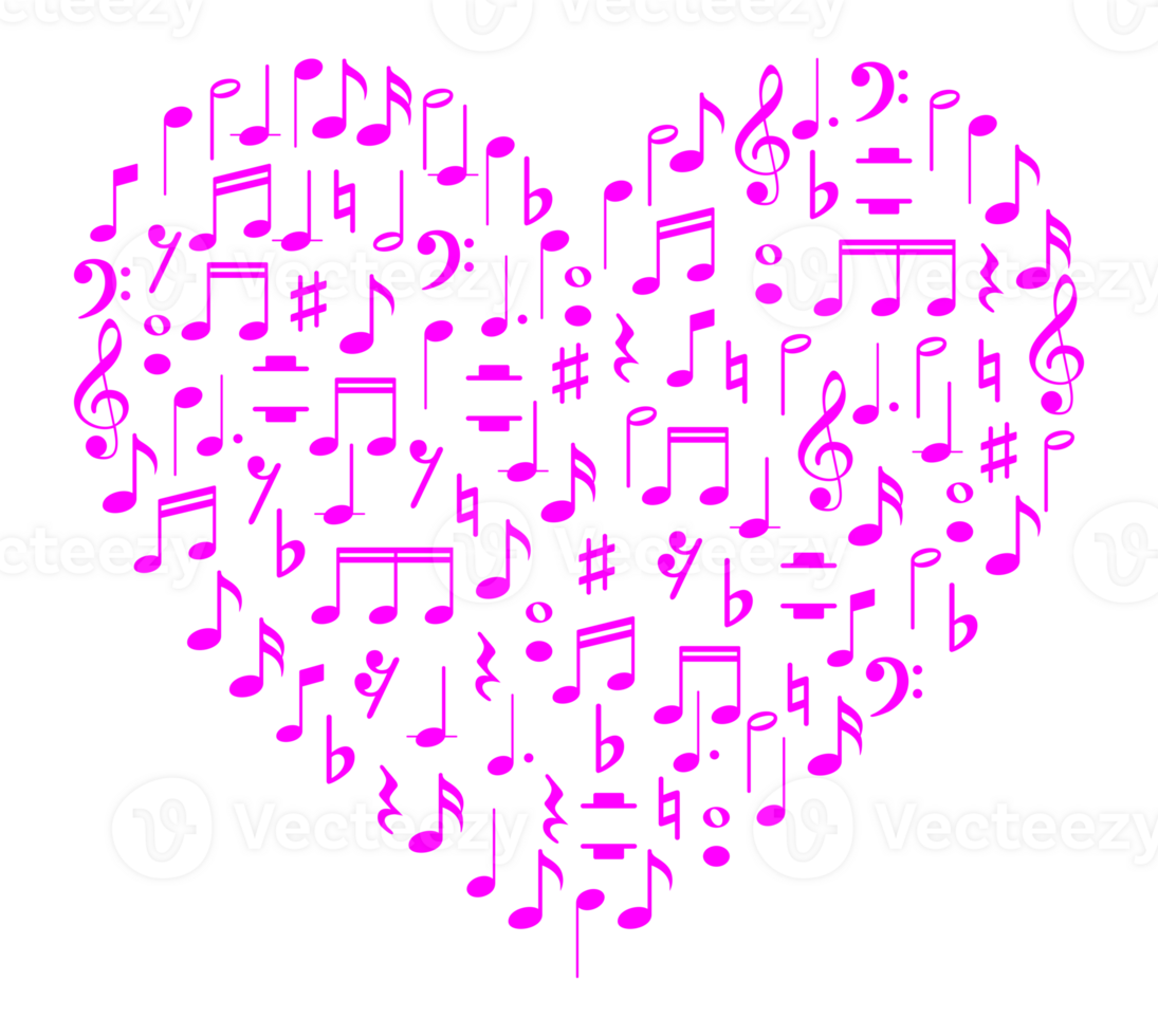 Heart Shape created from Musical Notation Sign or Musical Key Icon Symbol, can use for Logo Gram, Pictogram, Art Illustration, Decoration, Ornate, Background, Cover, Music Event Poster, etc. png