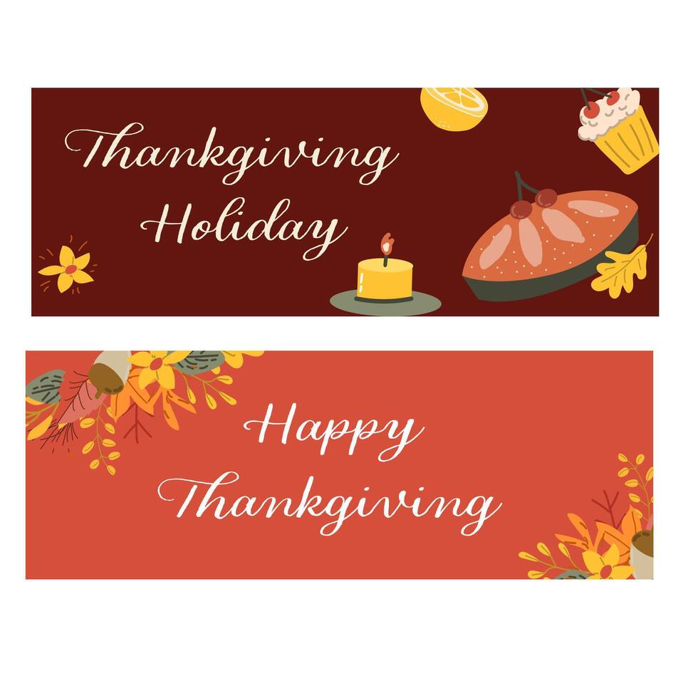 Autumn fall thanksgiving day banner or greeting card with leaves vector