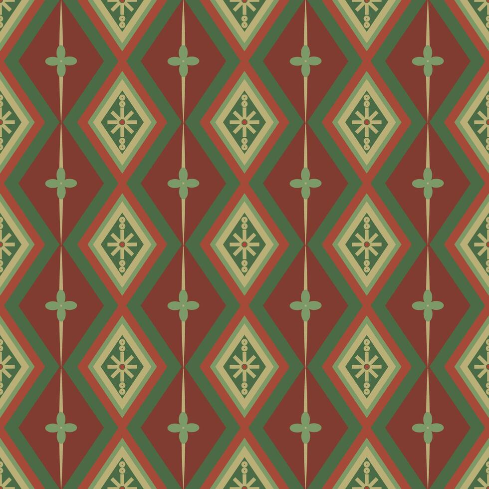 A red and green patterned fabric with a diamond shape design vector