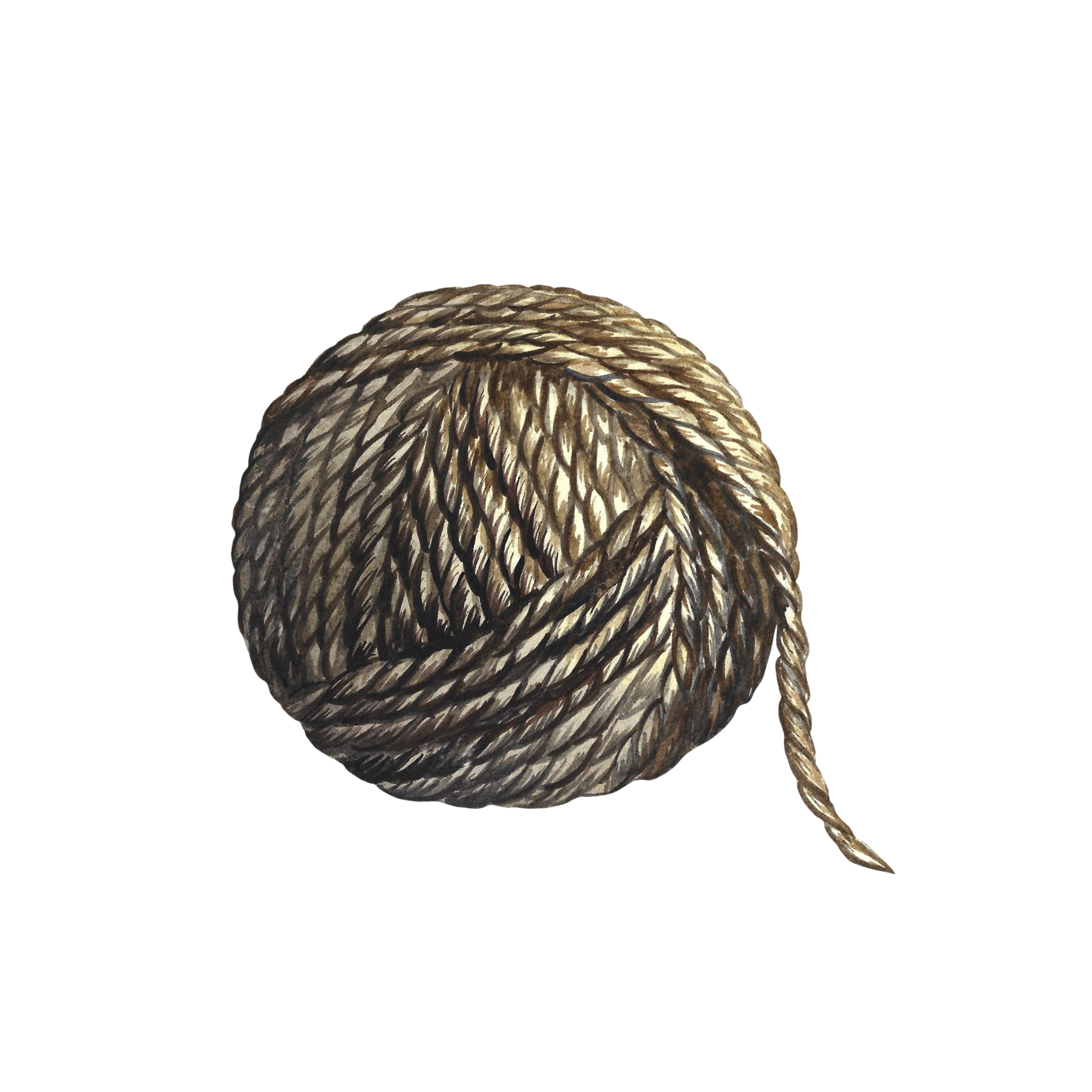 A ball of linen rope, a ball of natural jute twine. Isolated