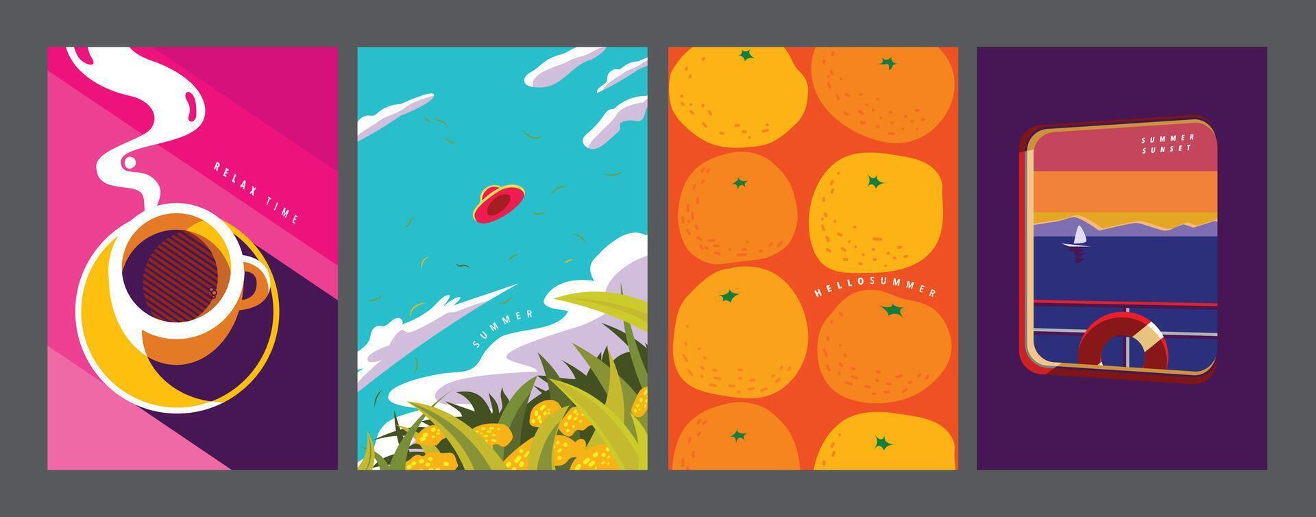 Summer layout , poster banner template, colorful minimal illustration vector