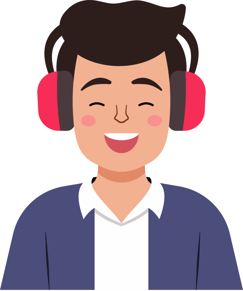 A young man wearing headphones is smiling and enjoying his music png