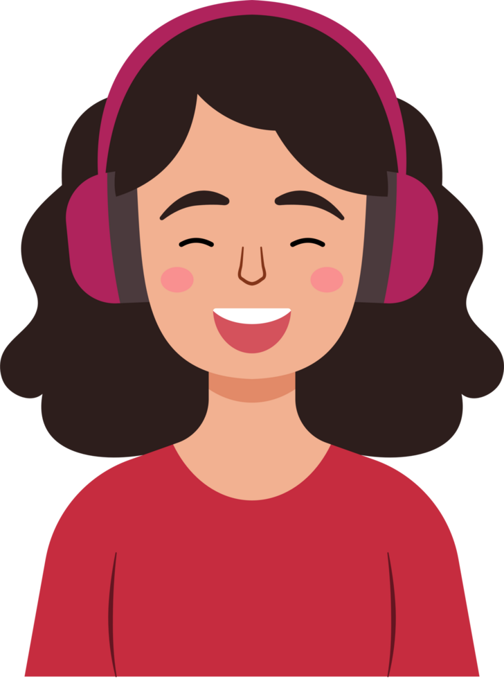 A young woman wearing headphones is smiling and enjoying his music png