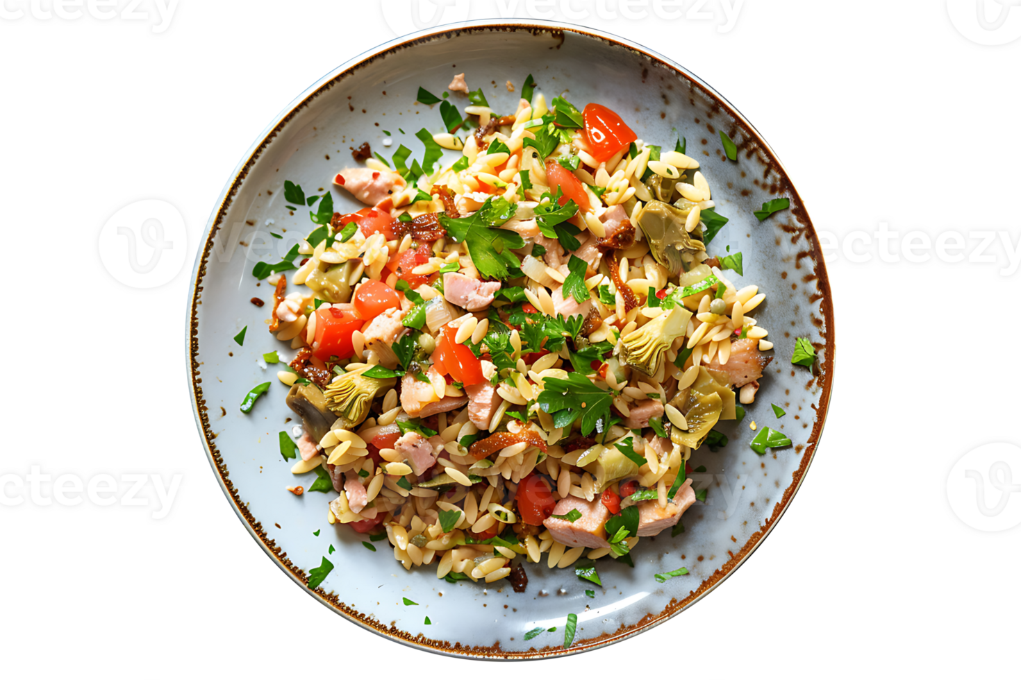 Mediterranean Orzo Salad with Tuna Artichoke on a transparent background png