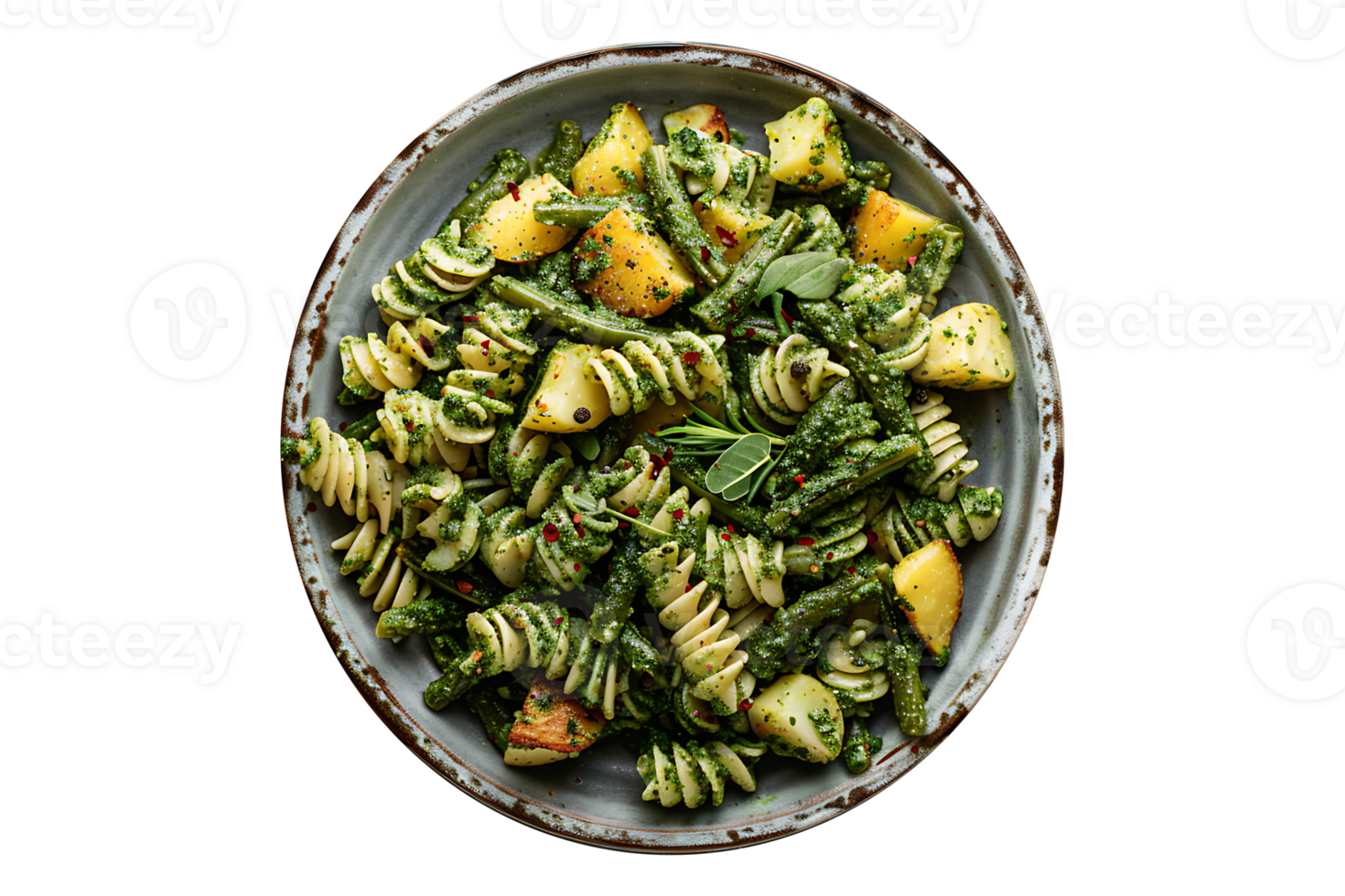 Artichoke Pesto Pasta Salad with Green Bean on a transparent background on a transparent background png