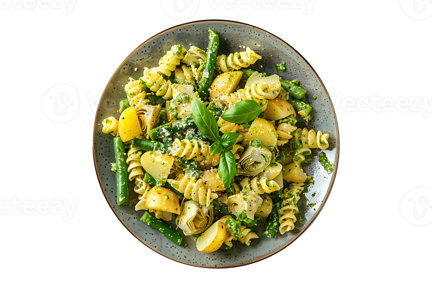 Artichoke Pesto Pasta Salad with Green Bean on a transparent background on a transparent background png