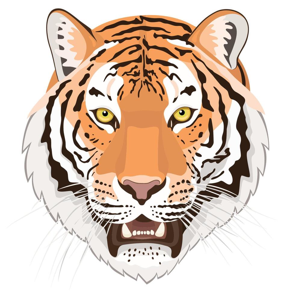 The head of a roaring Amur tiger on a white background. An endangered animal vector