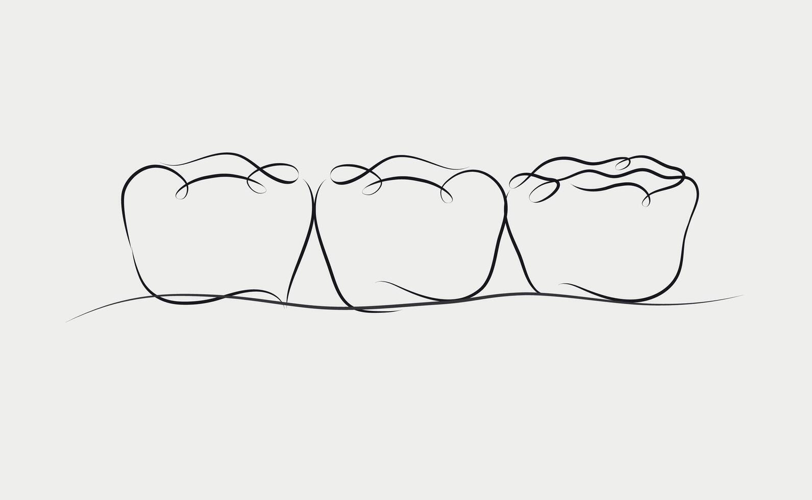 Implanted teeth with crown bridge illustration drawing in linear style on white background vector