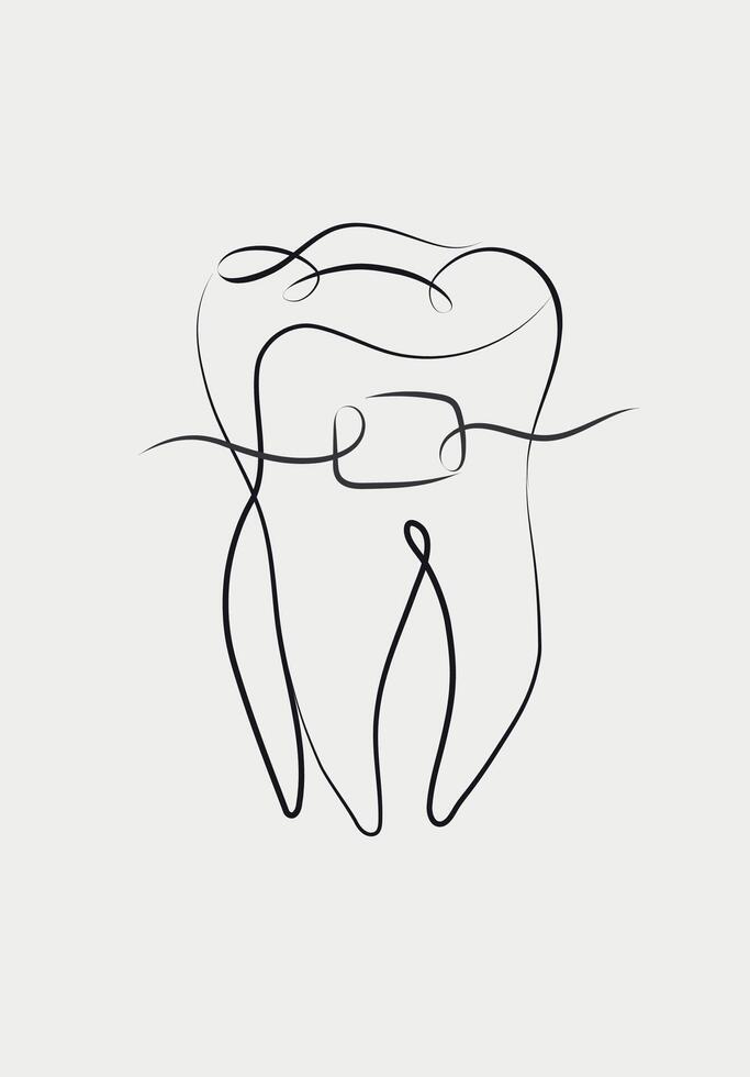 Tooth braces illustration in linear style drawing on white background vector