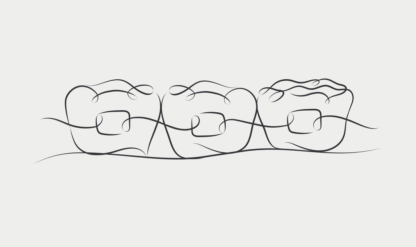 Teeth braces illustration drawing in linear style on white color background vector