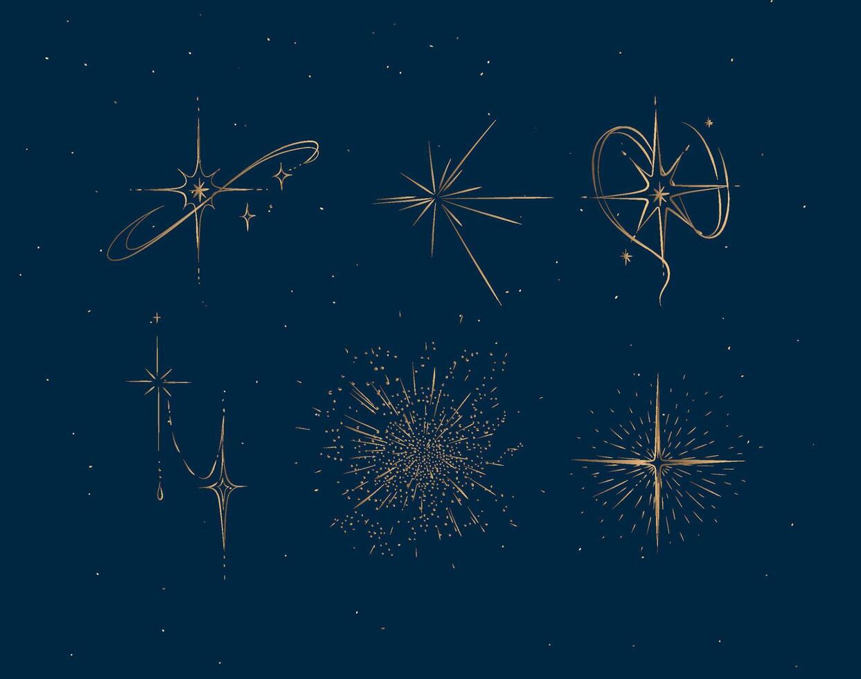Different states of stars drawing in graphic style on blue background vector