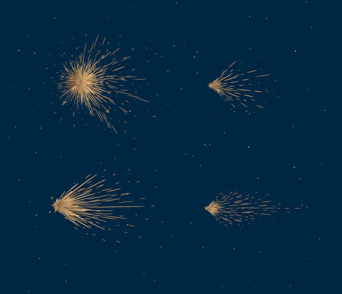 Star and comet shines brightly in space drawing in graphic style on blue background vector