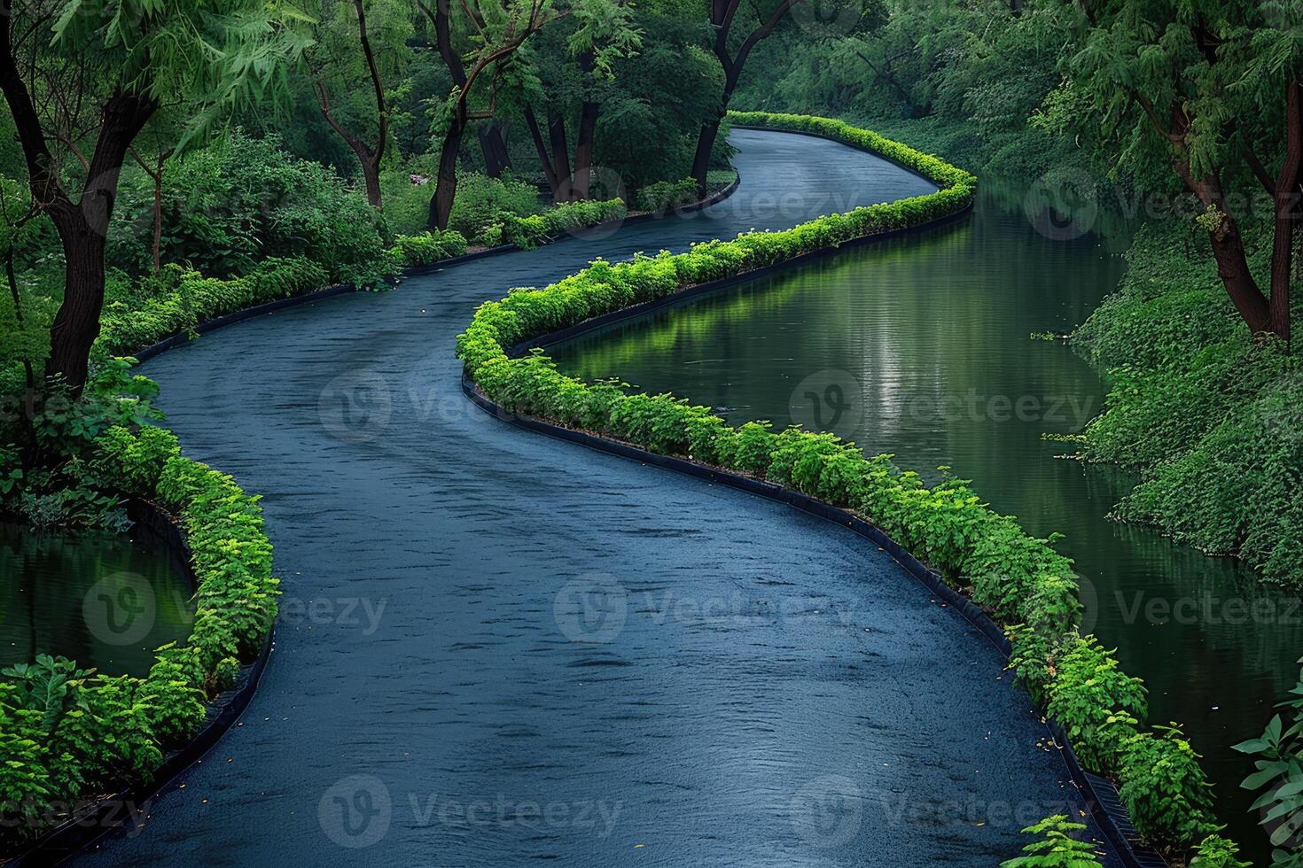 the river along with a road going through the border of the road professional photography photo
