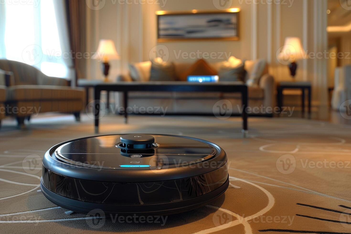 cleaning robot in scandinavian style living room professional photography photo