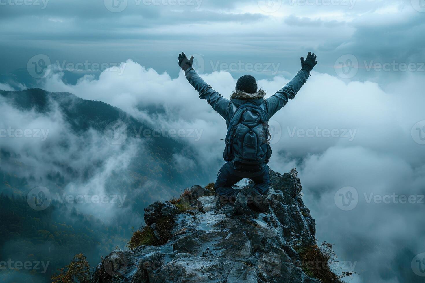 on the top of the mountain with a beautiful view professional photography photo