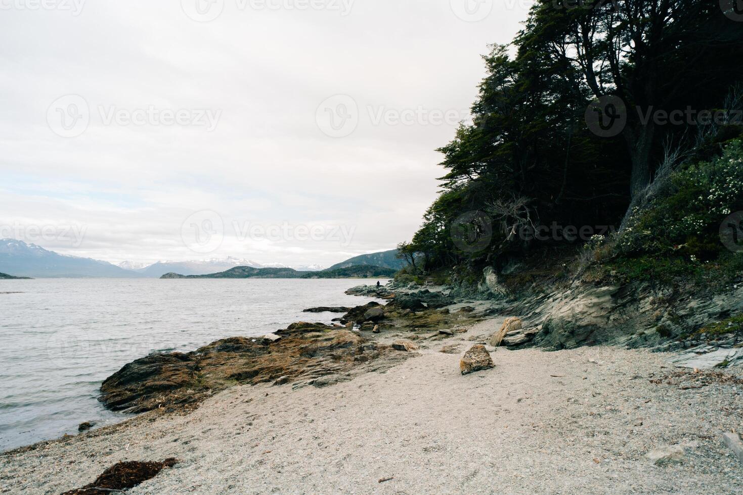 lake in Bahia Lapataia amidst mountains at Tierra del Fuego photo