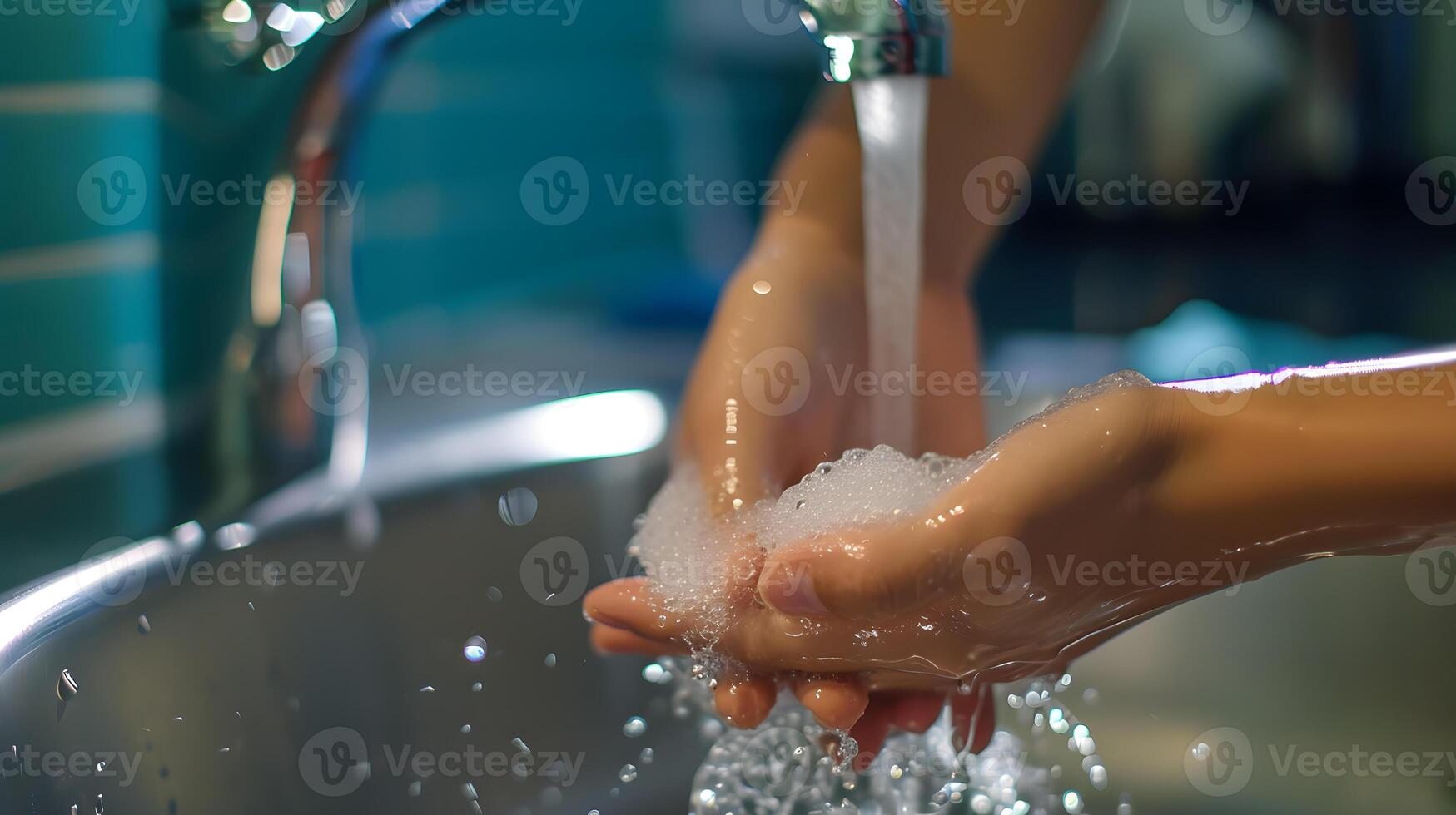 Person's hands disinfecting them with soap. Health preservation concept photo