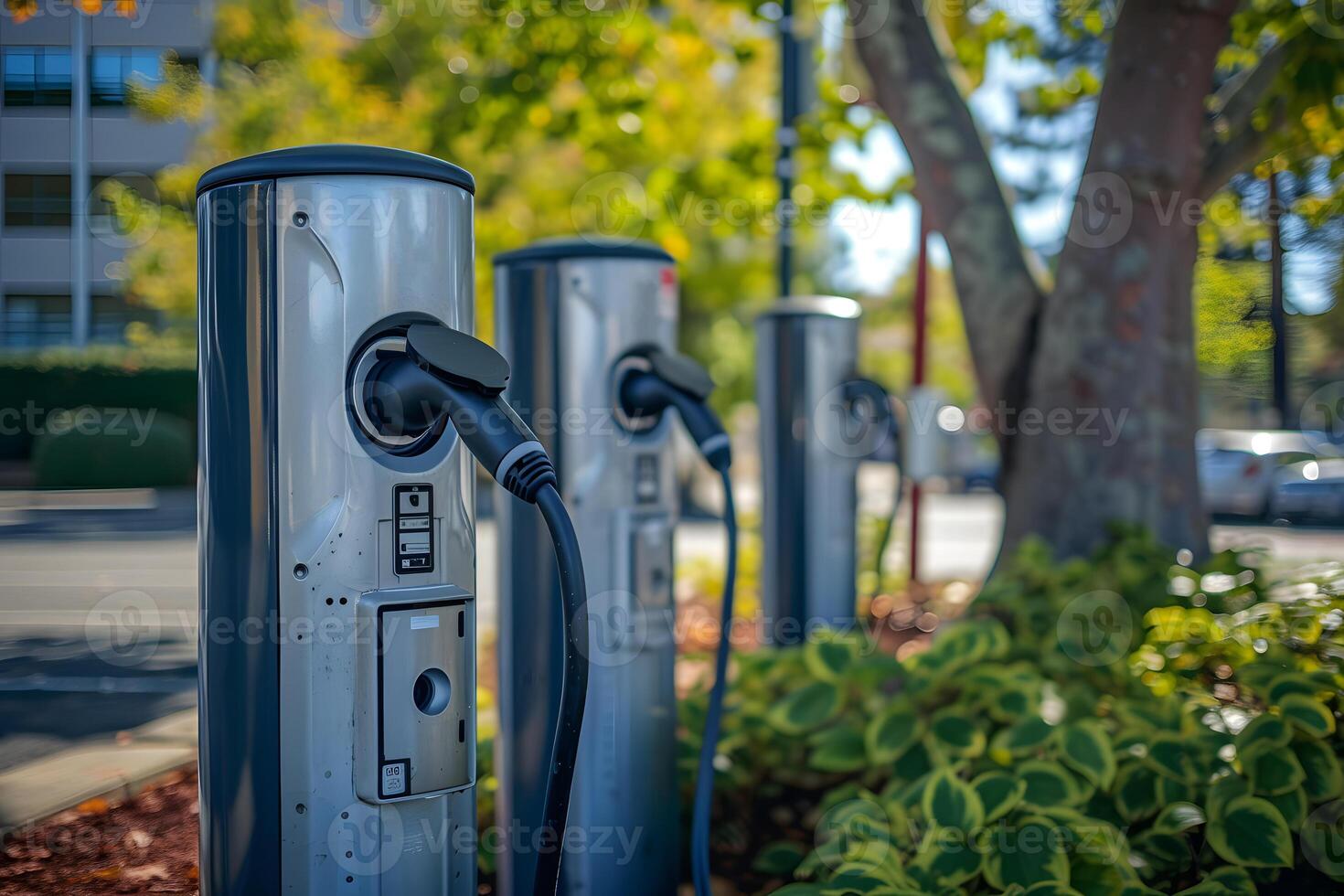 Photo of the parking lot where the electric vehicle charging stations are located