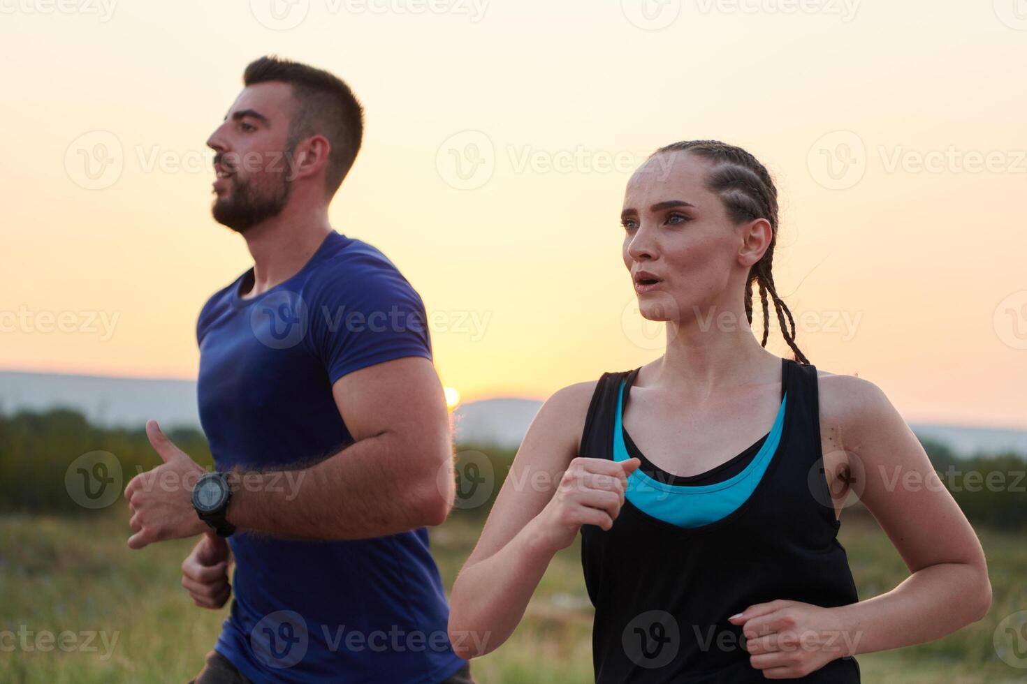 Dynamic Duo. Fitness-Ready Couple Embraces Confidence and Preparation for Upcoming Marathons photo