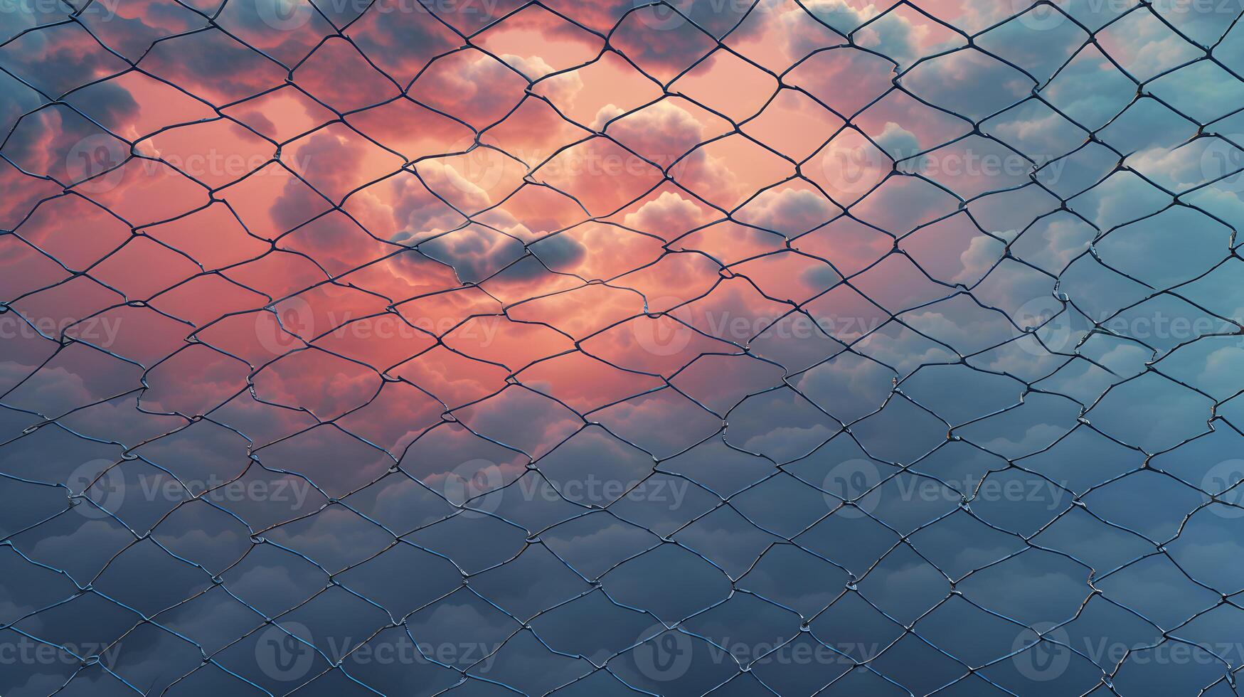 Old metal mesh against the background of sunset and clouds photo