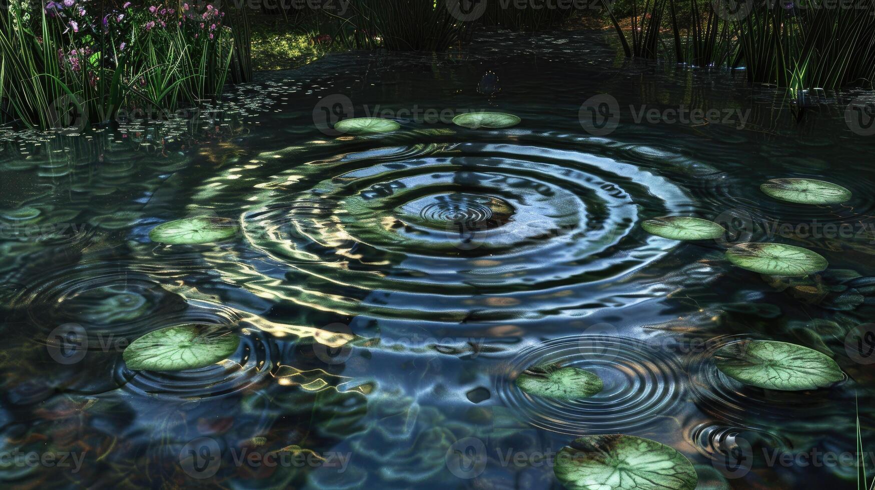 Binary raindrops creating ripples in a virtual pond photo