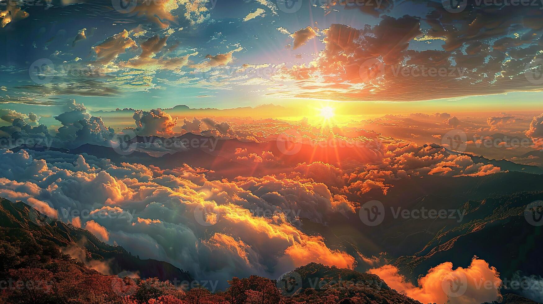 Amazing landscape of sun rise from the top of mountain photo
