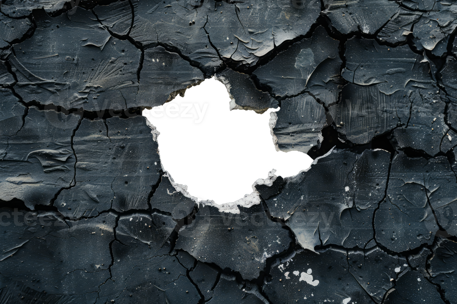 Dark cracked wall. Broken wall with white isolated hole in center png