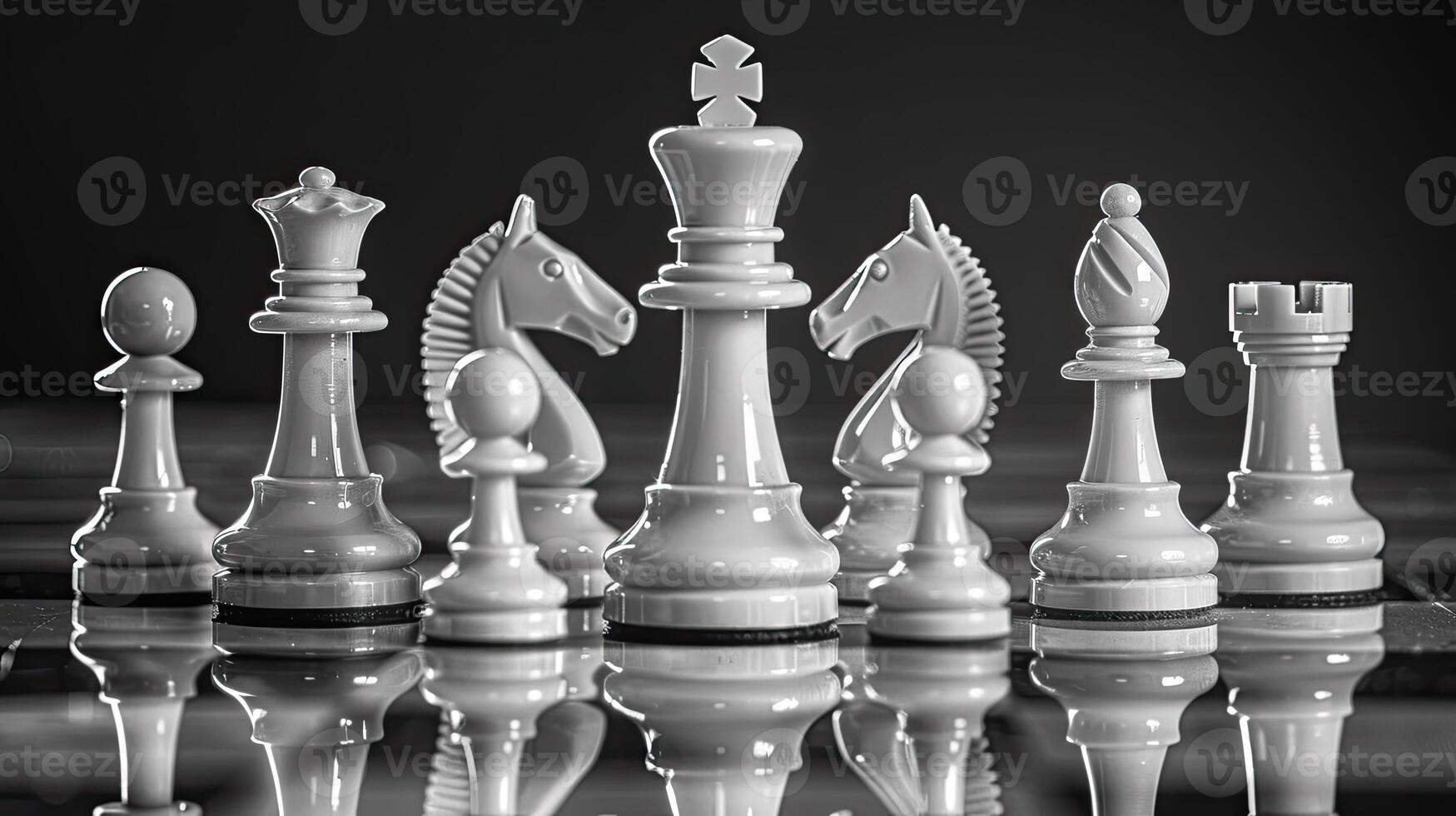 Chess pieces arranged strategically on a board photo