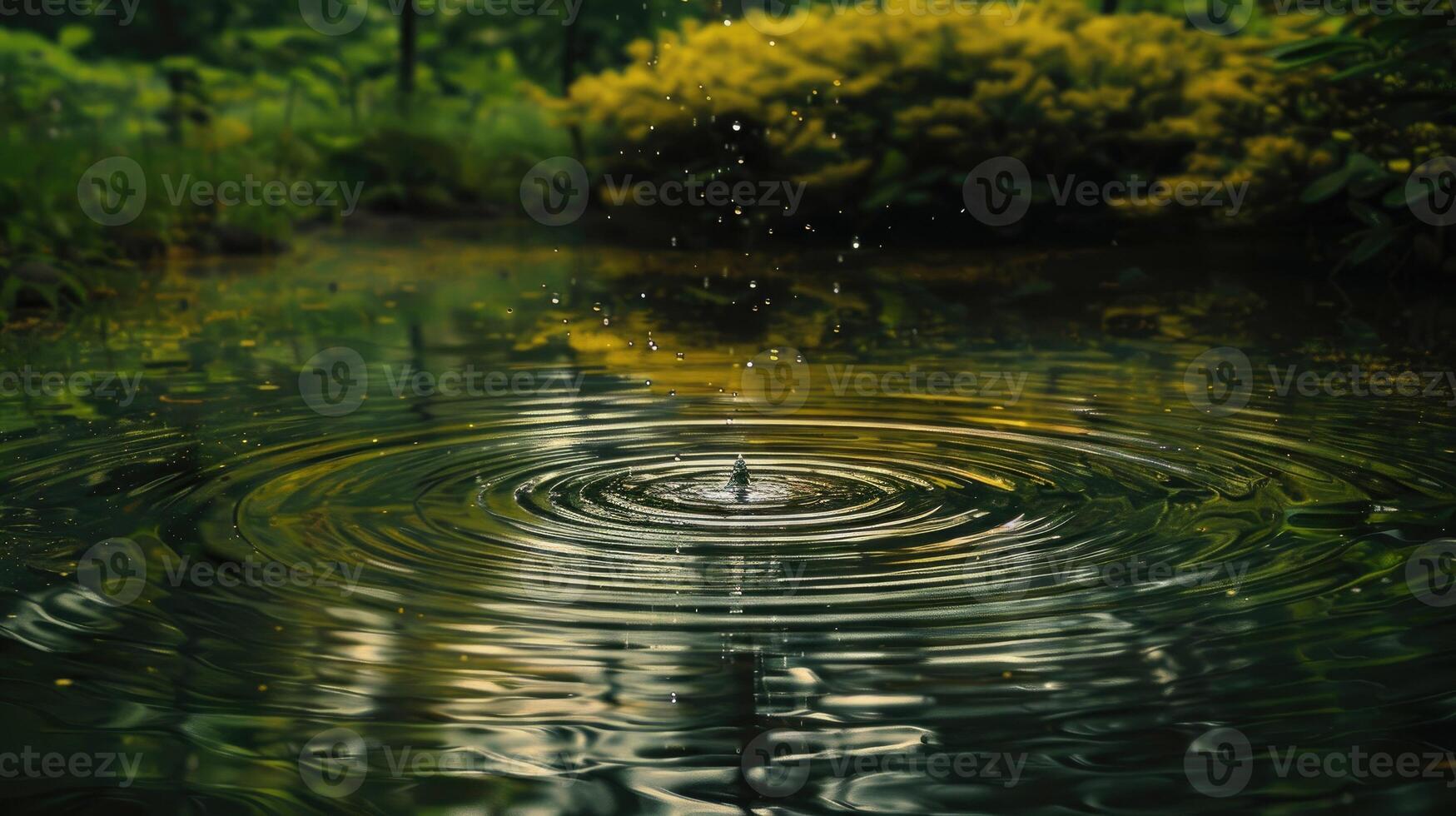 Binary raindrops creating ripples in a virtual pond photo