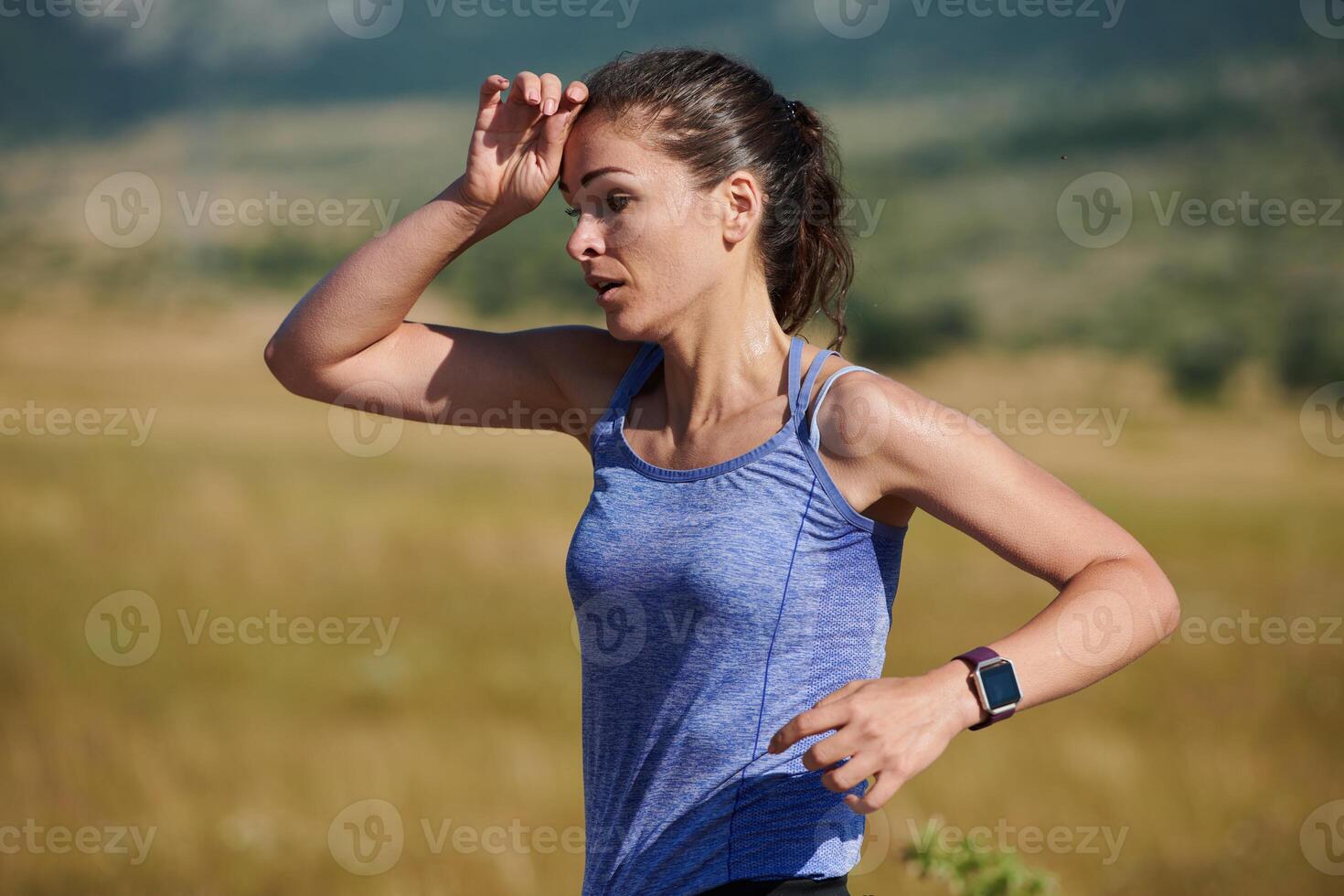 Solo Stride. Determined Athlete Woman Embarks on Fitness Journey for Marathon Preparation. photo