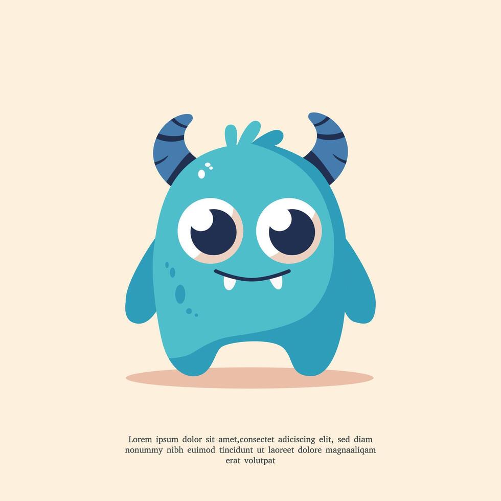 cute illustration of horned blue monster in flat design style vector