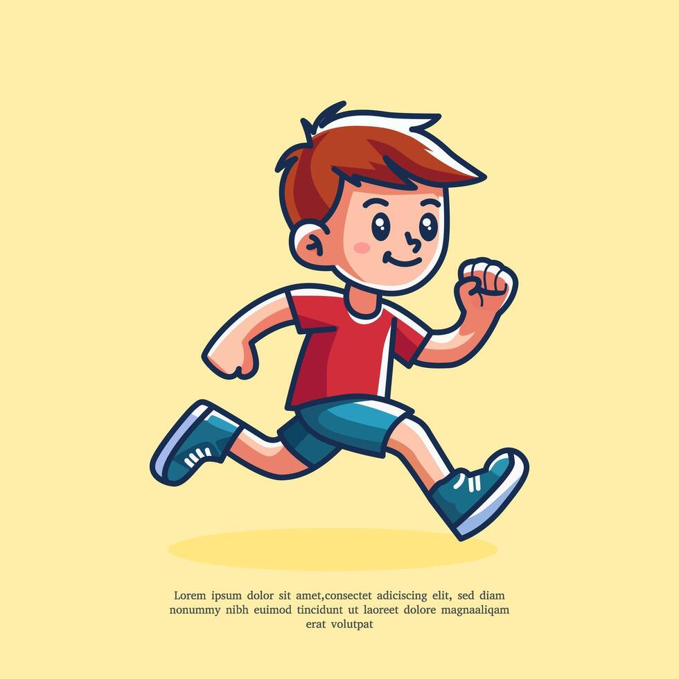 cute cartoon illustration of boy running in flat design style vector