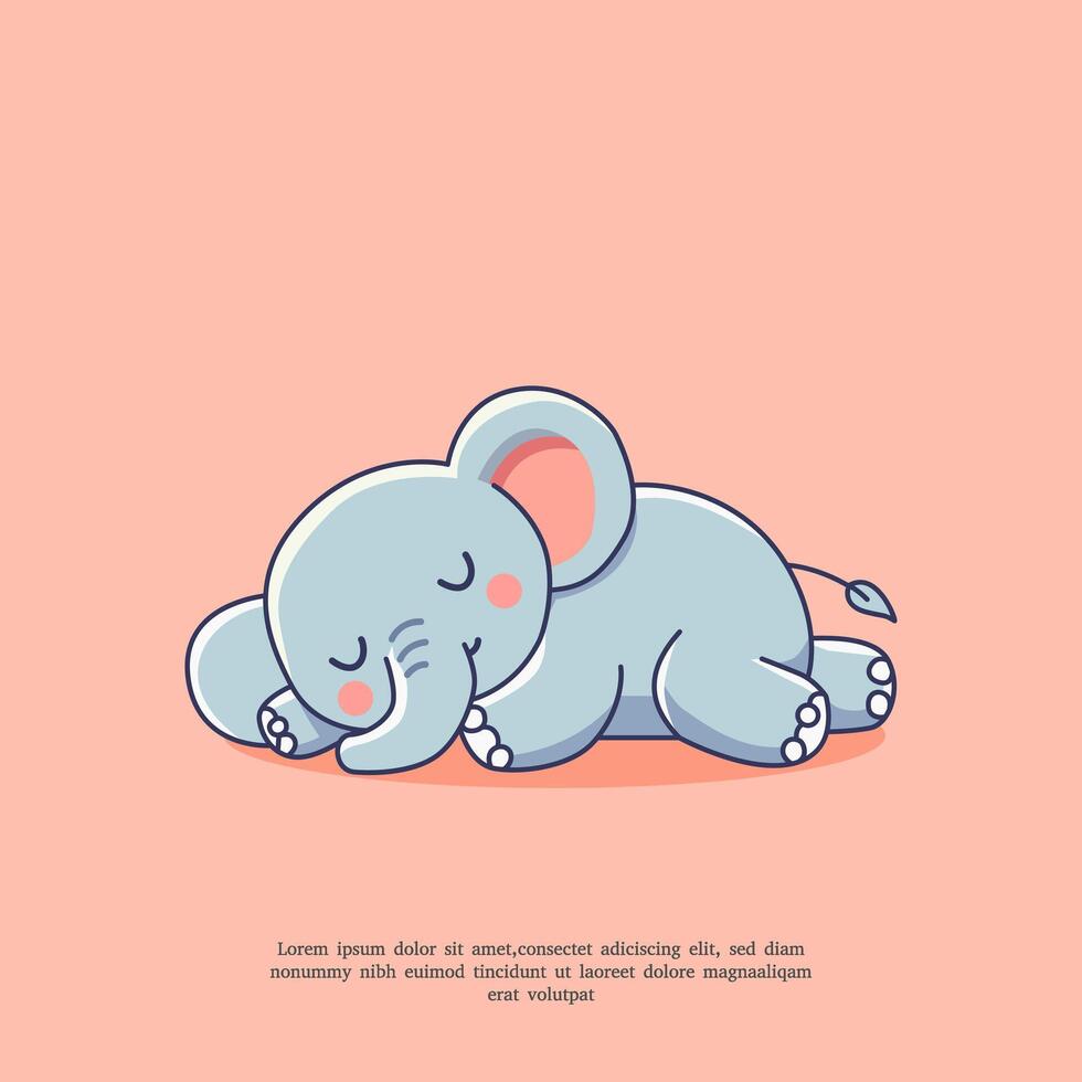 cute illustration of sleeping elephant in flat design style vector