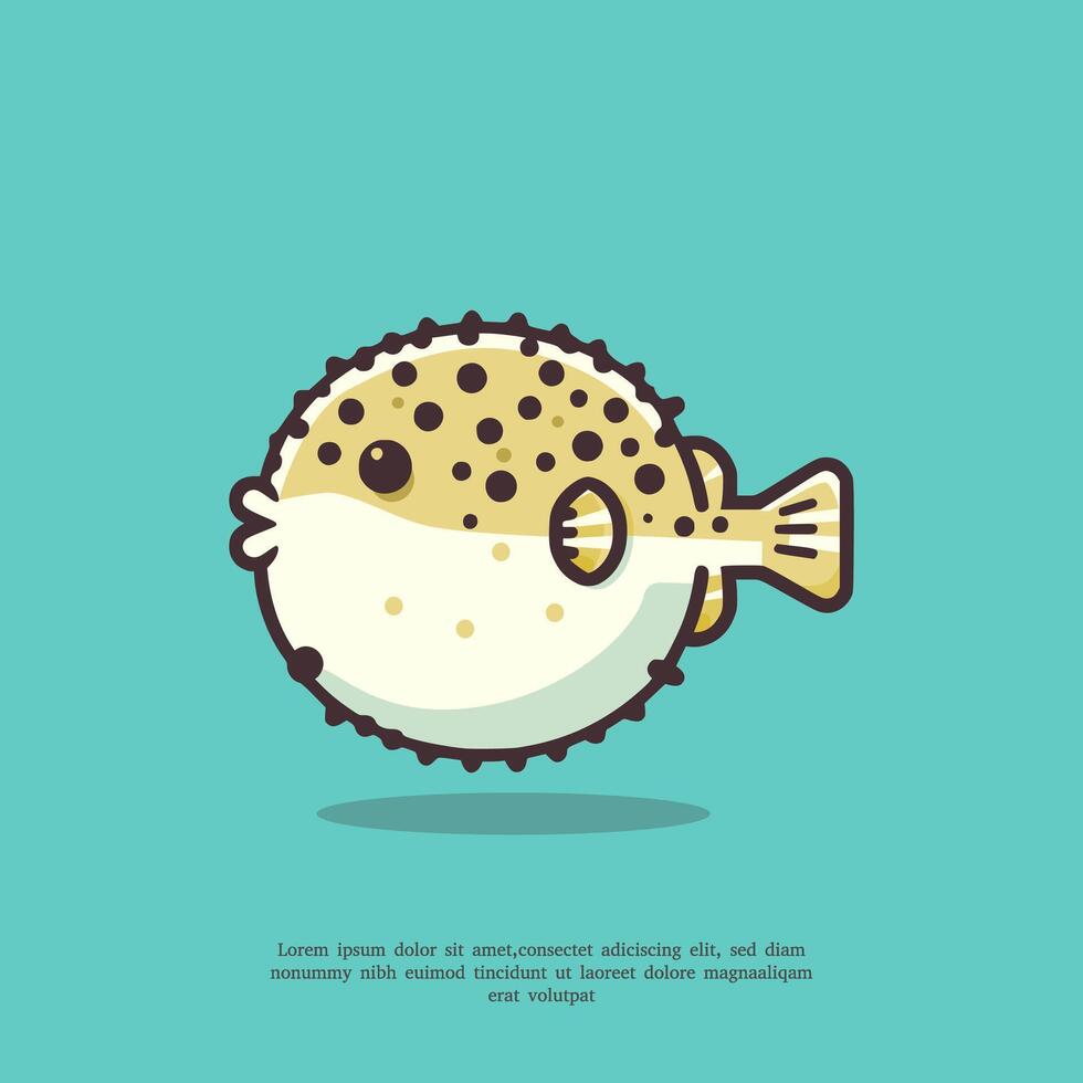 cute illustration of puffer fish in flat design style vector