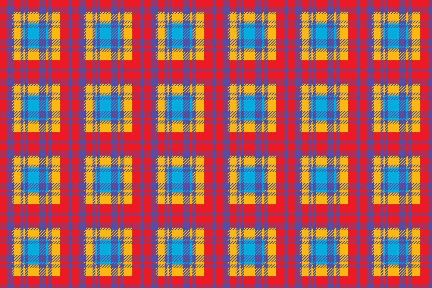 Illustration, Abstract pattern of sweater weaving style with square yellow and blue on red color background. vector